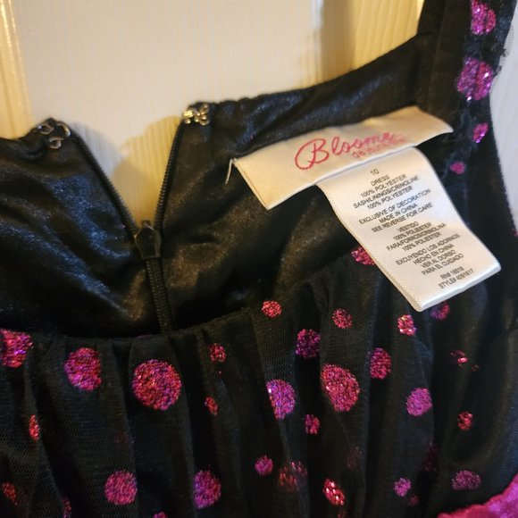 Girls Size 10 Black Dress with Pink Polka Dots by Bloome de Jeune Fille - Picture 5 of 6